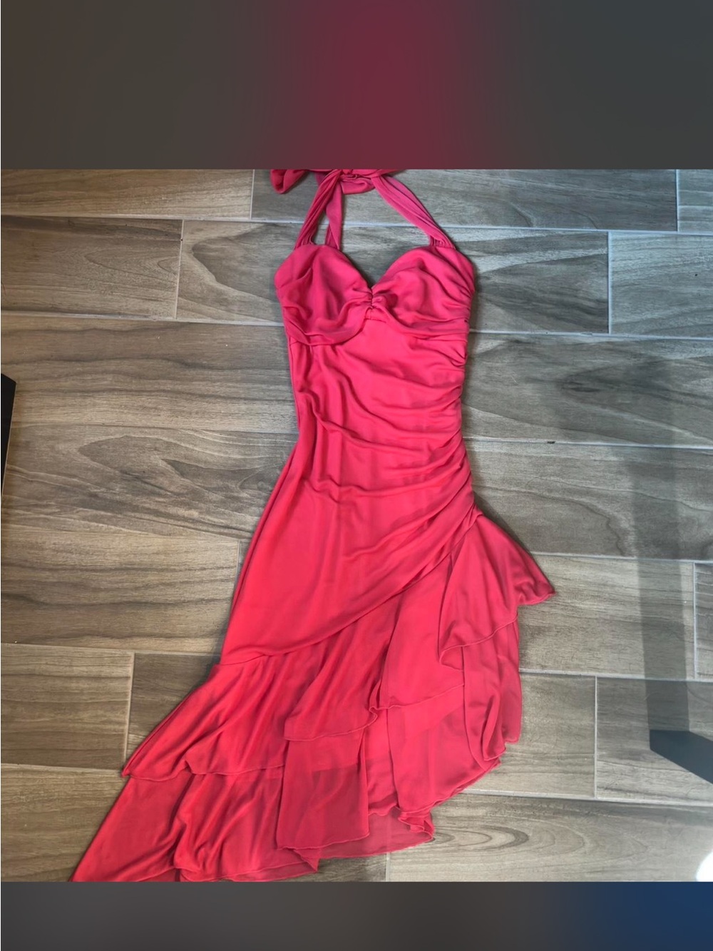 American Vintage Ruffle Halter Dress in Red